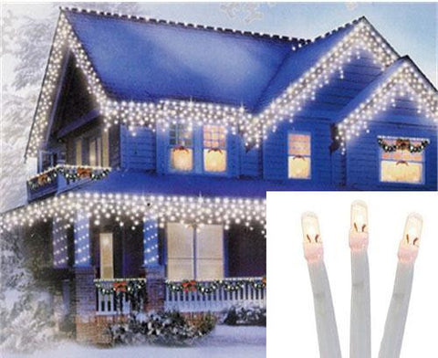 Set of 96 Twinkling Warm White LED Christmas Icicle Lights - Connect 24V Extension Set - White Wire