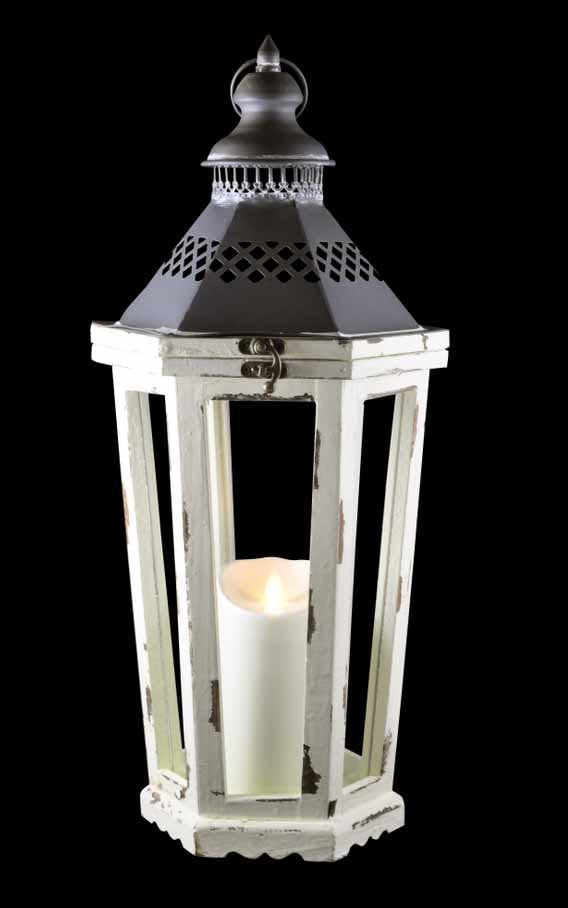 16" Antique White Lantern with Luminara Flameless LED Lighted Candle