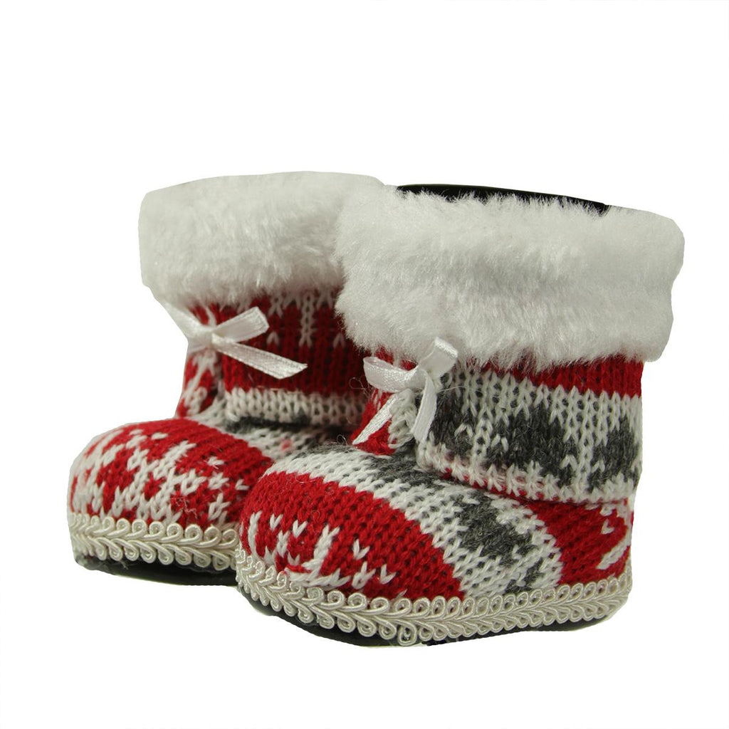 2.75" Alpine Chic Red, White and Gray Nordic Style Boots Christmas Ornament