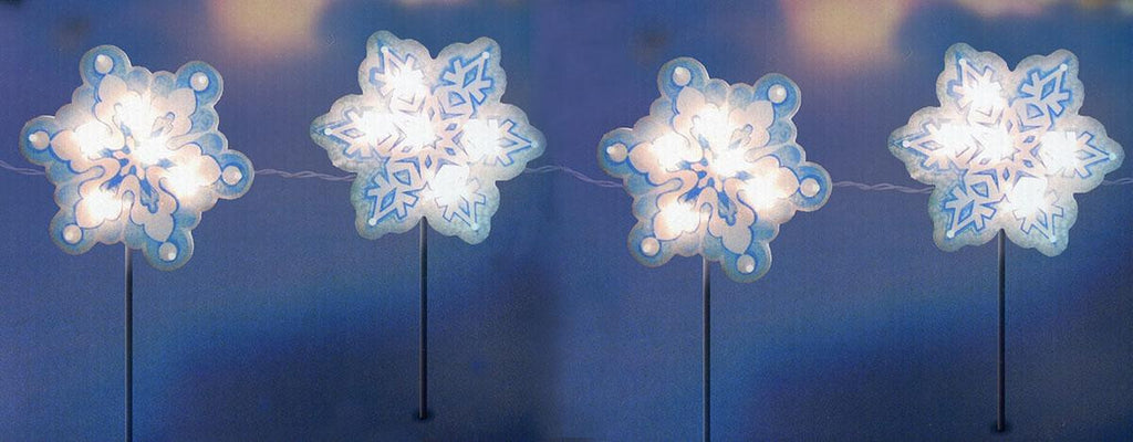 4-Piece Holographic Snowflake Lighted Christmas Pathway Marker Stake Set