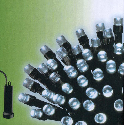 Set of 96 Cool White LED Battery Operated 8-Function Christmas Lights - Black Wire