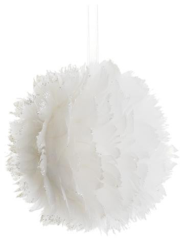 7" Tell a Story White Feathered with Silver Glitter Tips Christmas Ball Ornament