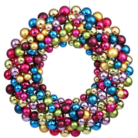 24" Jewel-Tone Multi-Color Shatterproof Christmas Ball Ornament Wreath