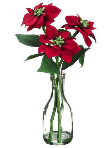 13" Artificial Red Poinsettia Christmas Arrangements with Glass Vase