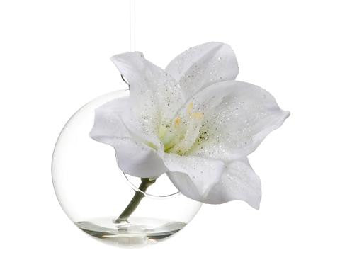 4.5" Embellished White Amaryllis Flower & Glass Vase Christmas Ornament