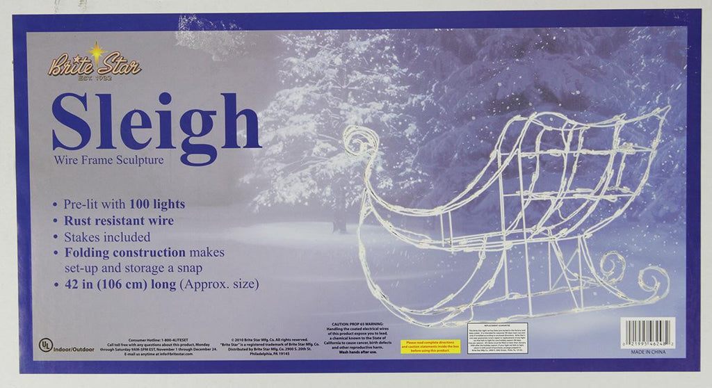 42" Lighted White Sleigh Christmas Yard Art - Clear Lights