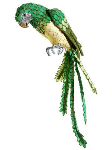 31" Life-Size Tropical Paradise Green and Yellow Parrot Bird with Tail Feathers