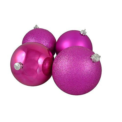 4ct Pink Magenta 4-Finish Shatterproof Christmas Ball Ornaments 10" (250mm)