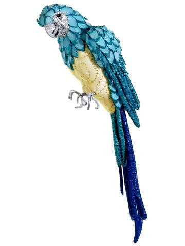 22" Life-Size Tropical Paradise Blue and Yellow Parrot Bird with Tail Feathers