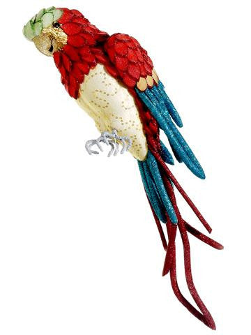 22.5" Life-Size Tropical Paradise Red and Blue Parrot Bird with Tail Feathers