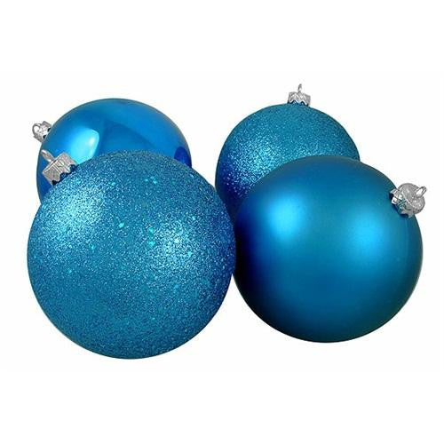 4ct Turquoise Blue 4-Finish Shatterproof Christmas Ball Ornaments 10" (250mm)