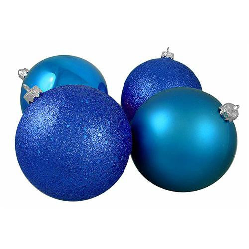 4ct Lavish Blue 4-Finish Shatterproof Christmas Ball Ornaments 10" (250mm)