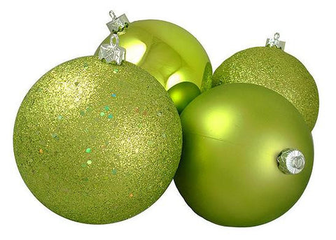 4ct Green Kiwi 4-Finish Shatterproof Christmas Ball Ornaments 10" (250mm)