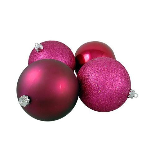 4ct Red Raspberry 4-Finish Shatterproof Christmas Ball Ornaments 10" (250mm)