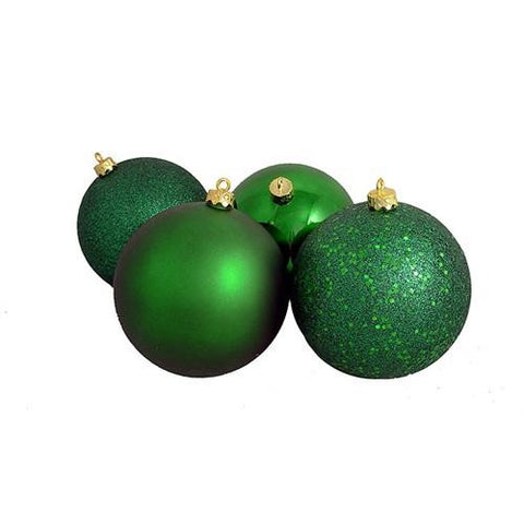 4ct Emerald Green 4-Finish Shatterproof Christmas Ball Ornaments 10" (250mm)