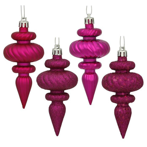 8ct Pink Magenta 4-Finish Regal Shatterproof Finial Christmas Ornaments 4"