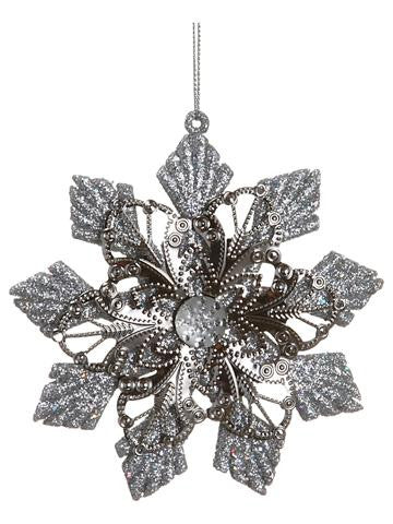 4.5" Sparkling Whites Glitter Embellished Floral Star Christmas Ornament