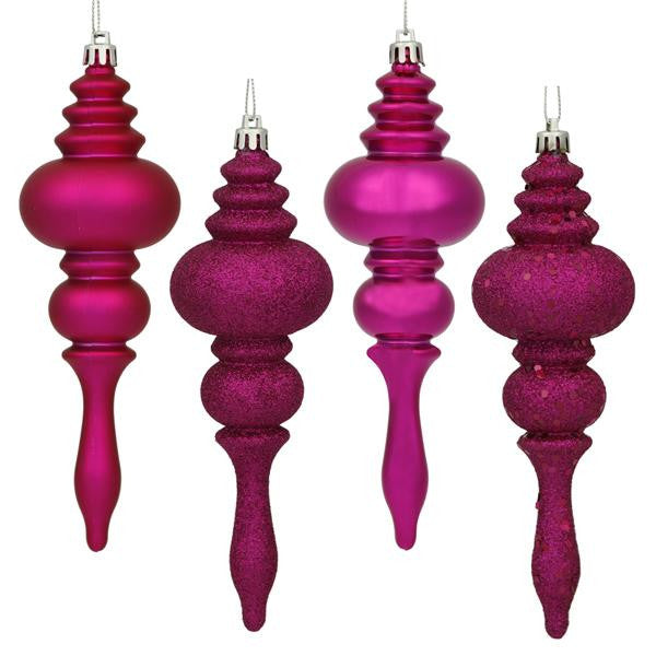 8ct Pink Magenta 4-Finish Regal Shatterproof Finial Christmas Ornaments 7"