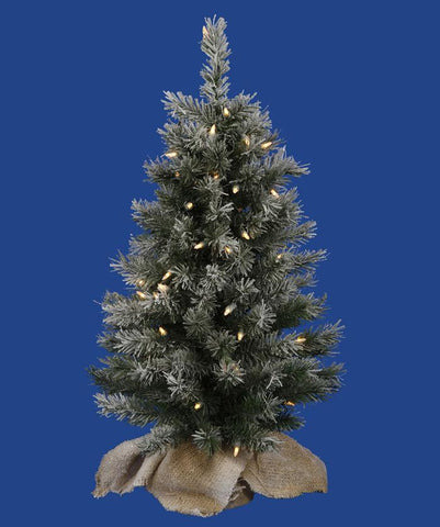 2.5' Pre-Lit Flocked Jackson Pine Christmas Tree in Burlap Sack - Clear Lights