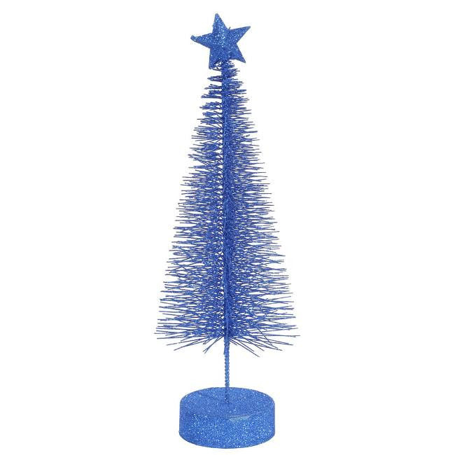 Pack of 2 Lavish Blue Glitter Sisal Artificial Table Top Christmas Trees 8"