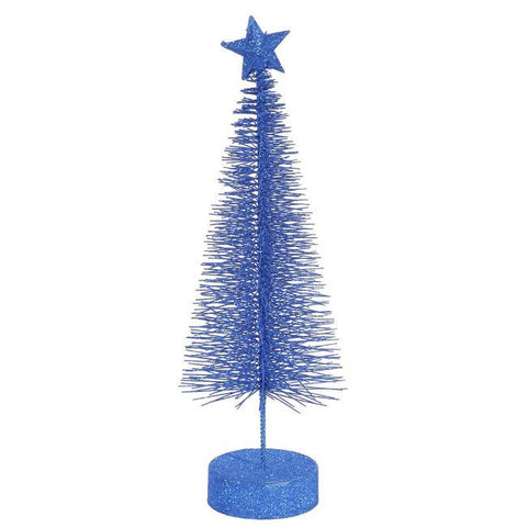 Pack of 2 Lavish Blue Glitter Sisal Artificial Table Top Christmas Trees 8"