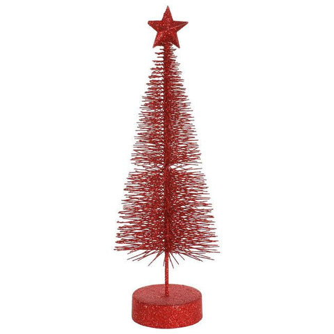 Pack of 2 Red Hot Glitter Sisal Artificial Table Top Christmas Trees 8"