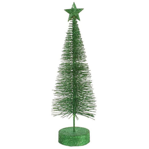 Pack of 2 Xmas Green Glitter Sisal Artificial Table Top Christmas Trees 8"