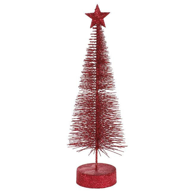 Pack of 2 Burgundy Glitter Sisal Artificial Table Top Christmas Trees 8"