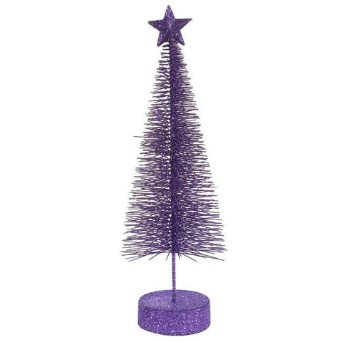 Pack of 2 Purple Glitter Sisal Artificial Table Top Christmas Trees 8"