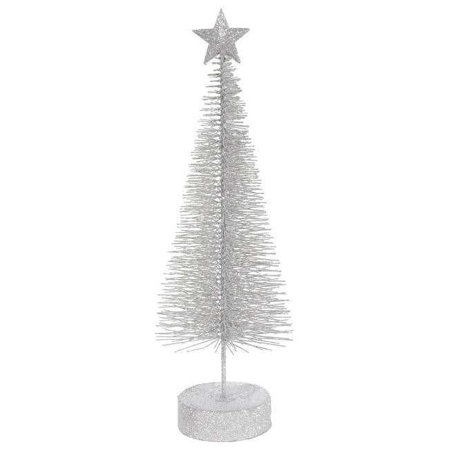 Pack of 2 Silver Splendor Glitter Sisal Artificial Table Top Christmas Trees 8"