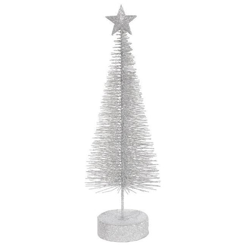 Pack of 2 Silver Splendor Glitter Sisal Artificial Table Top Christmas Trees 8"