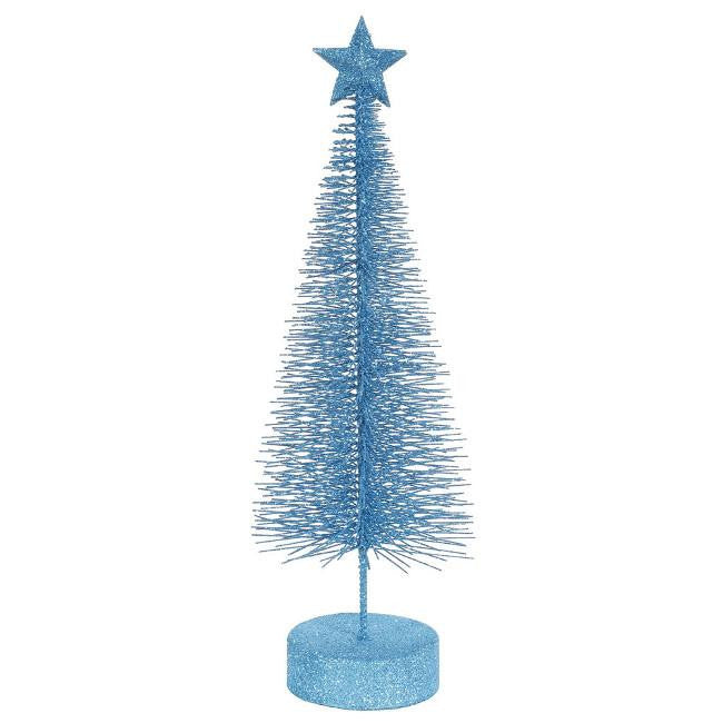 Pack of 2 Turquoise Blue Glitter Sisal Artificial Table Top Christmas Trees 8"