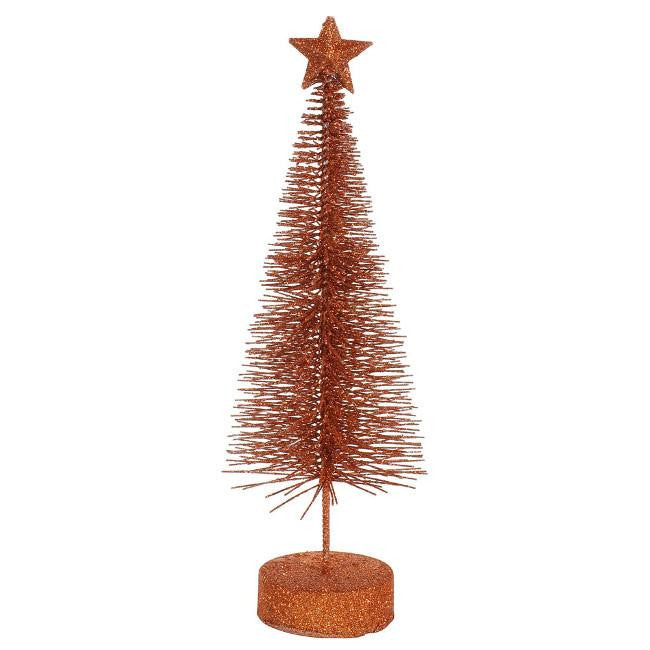 Pack of 2 Burnt Orange Glitter Sisal Artificial Table Top Christmas Trees 8"