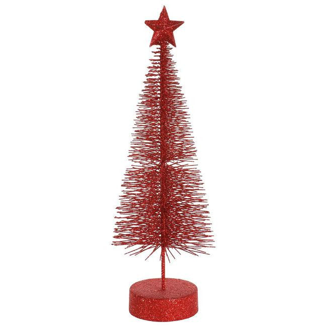 Pack of 2 Red Hot Glitter Sisal Artificial Table Top Christmas Trees 12"