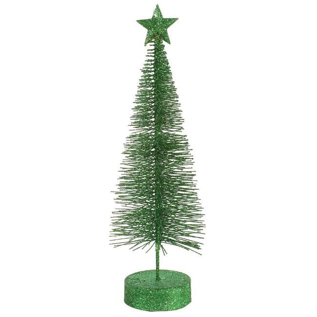 Pack of 2 Xmas Green Glitter Sisal Artificial Table Top Christmas Trees 12"