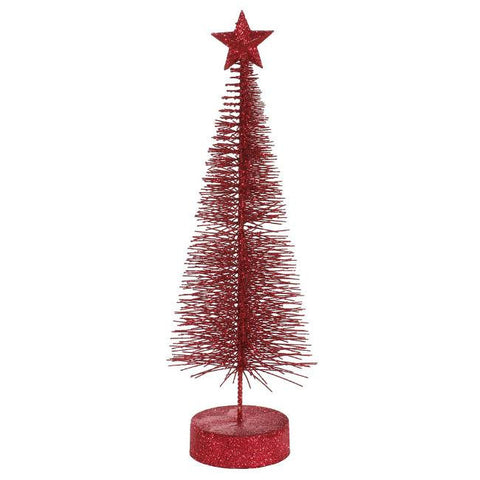 Pack of 2 Burgundy Glitter Sisal Artificial Table Top Christmas Trees 12"