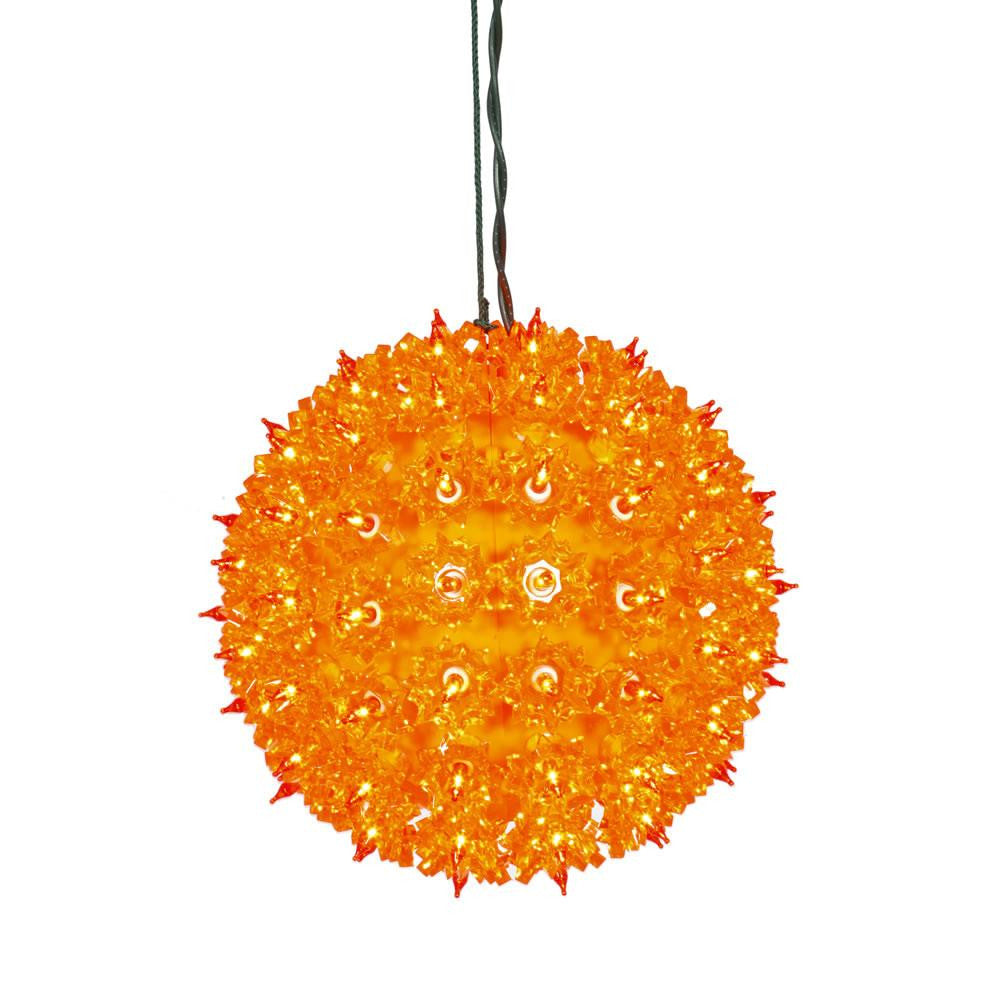 7.5" Orange Lighted Hanging Star Sphere Christmas Decoration