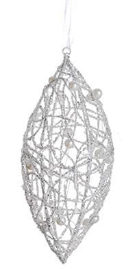 7" White Glittered Cut-Out Finial Christmas Ornament with Faux Pearl Accents