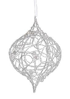 6" White Glittered Cut-Out Onion Christmas Ornament with Faux Pearl Accents