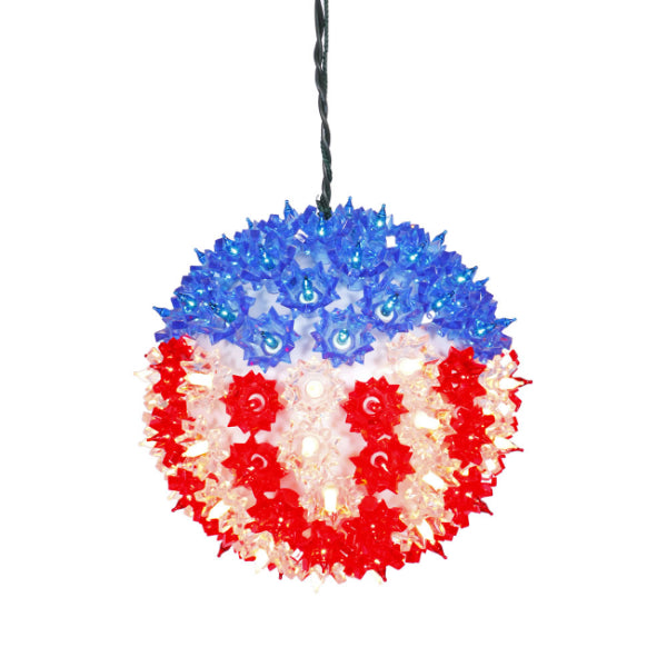 7.5" U.S.A. Flag Lighted Hanging Star Sphere Christmas Decoration