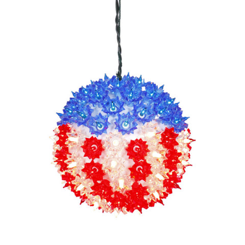 7.5" U.S.A. Flag Lighted Hanging Star Sphere Christmas Decoration