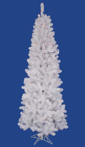 4.5' Pre-Lit White Salem Pine Pencil Profile Artificial Christmas Tree - Multi