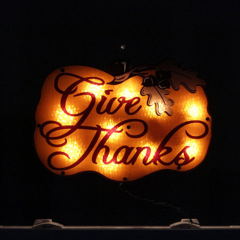 16" Lighted "Give Thanks" Pumpkin Thanksgiving Window Silhouette Decoration