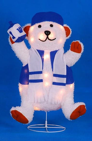 24" Lighted Chenille Bear with Dreidel Outdoor Hanukkah Yard Art Decoration