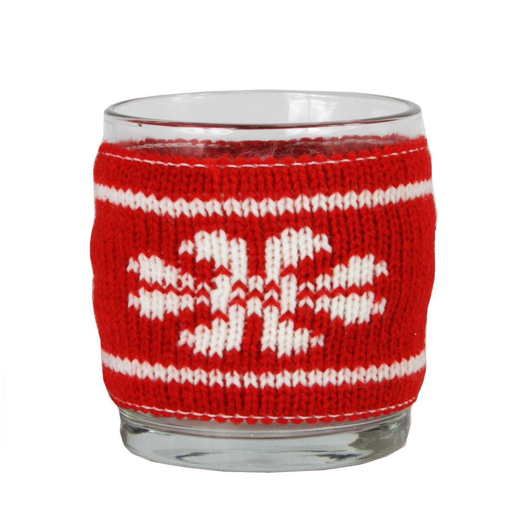 3.25" Red and White Knitted Snowflake Design Votive Christmas Candle Holder