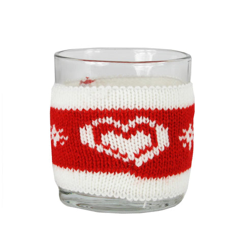 3.25" Red and White Knitted Heart Design Votive Christmas Candle Holder