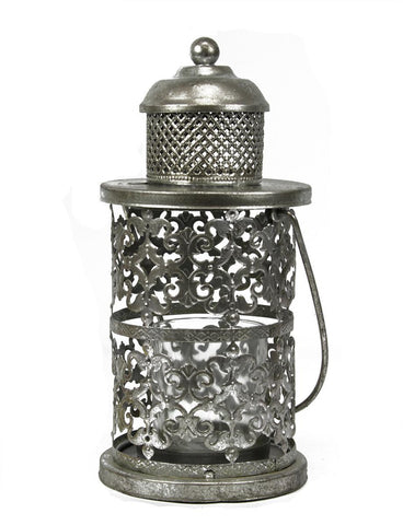 10.5" Silver Antique Style Votive or Tea Light Holder Candle Lantern