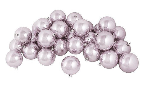 60ct Shiny Silver Peony Pink Shatterproof Christmas Ball Ornaments 2.5" (60mm)