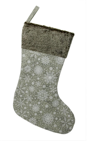 15" Gray Snowflake Saturation and Fur Christmas Stocking