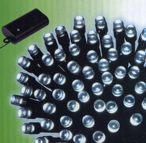 Set of 240 Cool White LED Battery Operated 8-Function Christmas Lights -Blk Wire